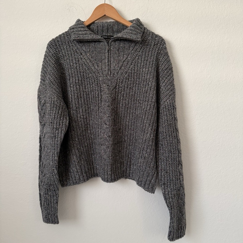 PrAna Laurel Creek Sweater Charcoal Gray Chunky Knit Size Women's‎ Large NWT - Picture 2 of 10